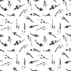 Sketch of japanese koi fishes, seamless pattern