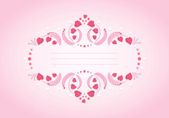 Valentines Day. Vector openwork background. Decorative heart frame. Greeting card, festive background with hearts. Design for holiday discounts and sales. Vector illustration.