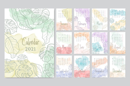 Abstract watercolor new year 2021 calendar pack