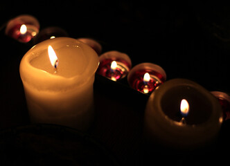 Candles in the night, close up