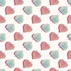 Retro Trendy Red and Teal Leaves Vector Seamless Pattern