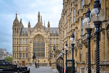 Old Palace Yard of Palace of Westminster, the seat of the Parliament of the United Kingdom, with...