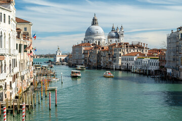Fototapeta na wymiar Venice March 2020 during lockdown. View from bridge Ponte dell’Accademia in direction of Santa Maria della Salute.