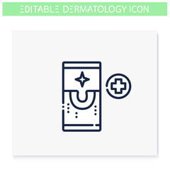 Dermatology app line icon. Skincare, cosmetology, telemedicine. Skin problems, dermatologic diseases treatment online. Health and beauty concept. Isolated vector illustration. Editable stroke 