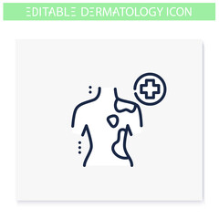 Contact dermatitis line icon. Skin problem, dermatologic disease. Psoriasis, eczema. Skincare, cosmetology, medicine. Health and beauty concept. Isolated vector illustration. Editable stroke 