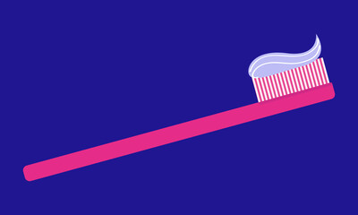 Toothbrush with toothpaste isolated on blue background. Brush your teeth. Oral hygiene. Vector illustration in flat cartoon style