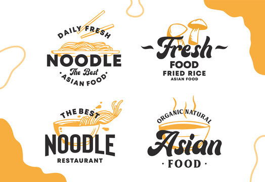 Asian foods logo and foods hand draw