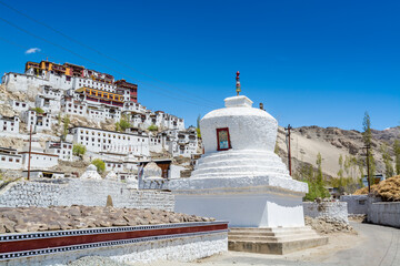 White Pagoda  of Thiksey Monastery or Thiksey Gompa, A famous Tibetan temple in Ladakh, India