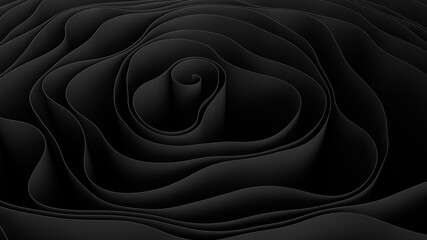 Beautiful organic 3d rendering. Abstract black line background. Dark smooth circle