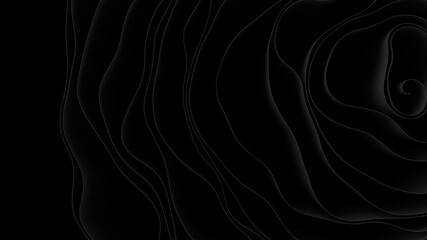 Beautiful organic 3d rendering. Abstract black line background. Dark smooth circle
