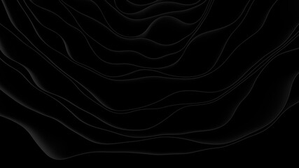 Beautiful organic 3d rendering. Abstract black line background. Dark smooth circle