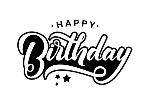 Handwritten modern brush lettering composition of Happy Birthday on white background. Typography design. Greetings card