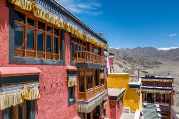 Traditional Tibetan historic building in Thiksay Gompa or Thiksay Monastery in Leh-Ladakh, Kashmir