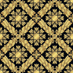 Hangings with golden bees and oak leaves. Seamless vector illustration.