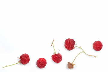White background with free space for text with raspberries at the bottom. Isolate on white.