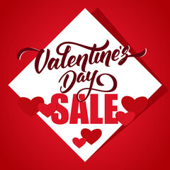 Handwritten lettering composition of Valentine's Day Sale on white sticker background.