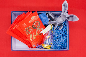 Chinese New Year red envelope in blue box