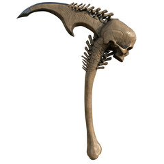 Fototapeta premium fantasy ritual sickle, weapon with a skull, on an isolated white background. 3d illustration