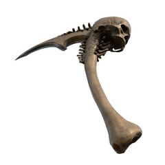 Fototapeta premium fantasy ritual sickle, weapon with a skull, on an isolated white background. 3d illustration