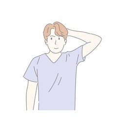 Man gesturing with hand in concept not sure, question, find answer, thinking.