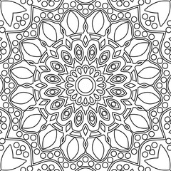 Coloring book pages. Mandala. Indian antistress medallion. Abstract islamic flower. Children's and adult anti-stress coloring book. White background, black outline. Vector illustration