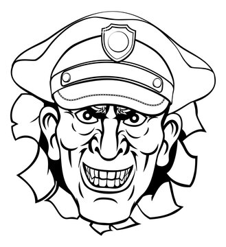 recommend clip art: A policeman police officer looking mean and tough cartoon