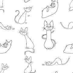 Cats seamless pattern. Vector cartoon funny cats.