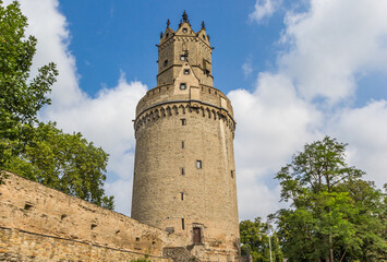 Historic round tower in the center of Andernach, Germany