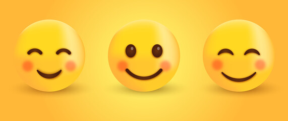 Smiling Face with Smiling Eyes, 3d happy Smiley emoji,  cute emoticon with cheeks