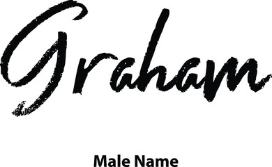 Graham-Male Name Written Letter Brush Calligraphy Text on White Background