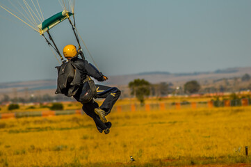 Parachutist landing during a skydiving lesson