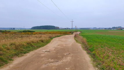 Fototapeta na wymiar An empty dirt road in the Polish countryside