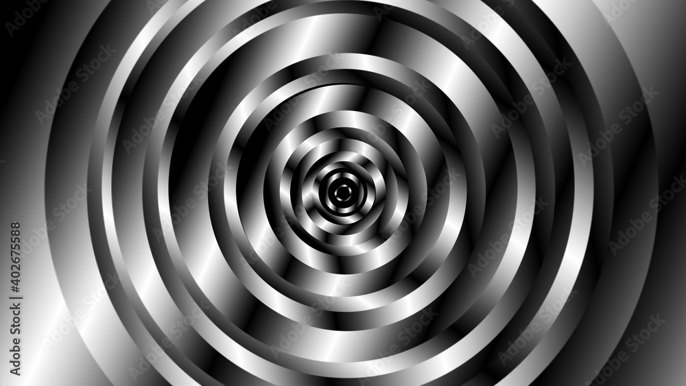 Poster geometric black and white shapes with spinning motion, computer generated. 3d rendering of abstract 