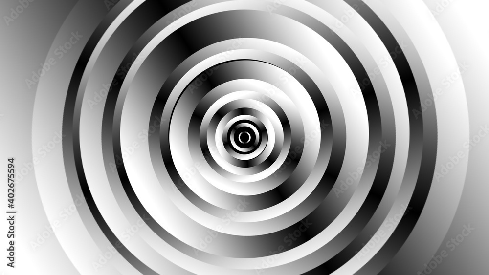 Poster geometric black and white shapes with spinning motion, computer generated. 3d rendering of abstract 
