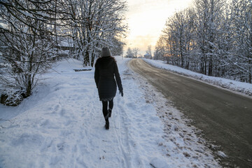 person walking in winter