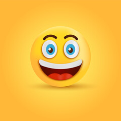 3d smiley face emoticon, laughing emoji, funny emotion