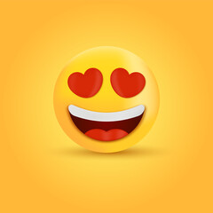 3d Smiling Face with Heart eyes, loving emoji character, in love emoticon