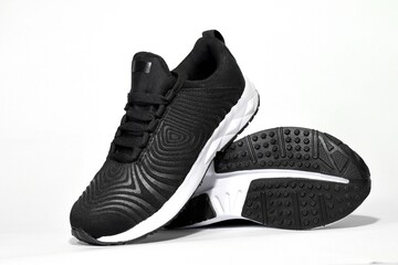 Black shoes, Black sneaker on white background 