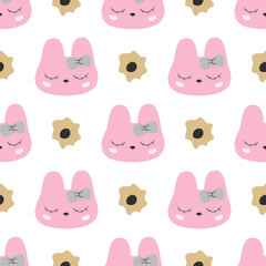 Obraz premium Bunny seamless pattern with flowers for kids. Vector illustration.