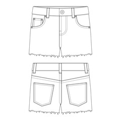 Template cropped denim hot pants vector illustration flat design outline clothing