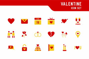 set of valentine's day icon flat design. Romantic sign and symbols.