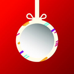 Vector illustration Christmas ball banner on red background. 