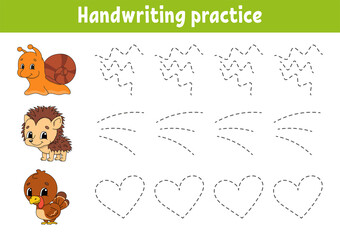 Handwriting pactice. Education developing worksheet. Activity page. Color game for children. Isolated vector illustration. Cartoon character.