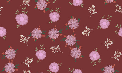 Seamless pattern with colorful hand drawn flowers. Original textile, wrapping paper, wall art surface design. Vector illustration. Floral simple minimalistic graphic desig