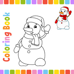 Coloring book for kids. Winter theme. Cheerful character. Vector illustration. Cute cartoon style. Fantasy page for children. Black contour silhouette. Isolated on white background.