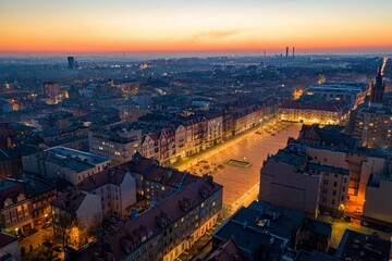 Aerial drone view on Bytom city at evening. Bytom, Silesia, Poland - obrazy, fototapety, plakaty