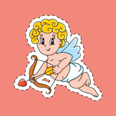 Sticker with contour. Cartoon character. Colorful vector illustration. Isolated on color background. Template for your design.