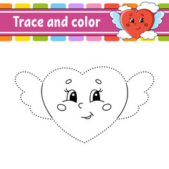 Fototapeta premium Trace and color. Coloring page for kids. Handwriting practice. Education developing worksheet. Activity page. Game for toddlers. Isolated vector illustration. Cartoon style.