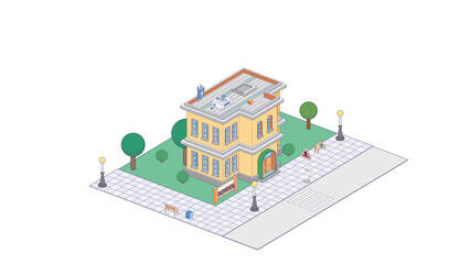 Vector isometric icon or infographic element representing school or university building