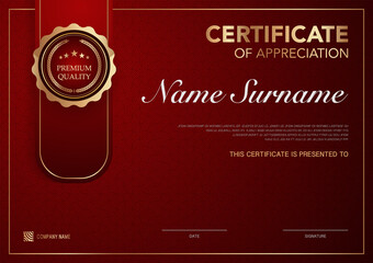 Certificate template red and gold luxury style image. Diploma of geometric modern design. eps10 vector.